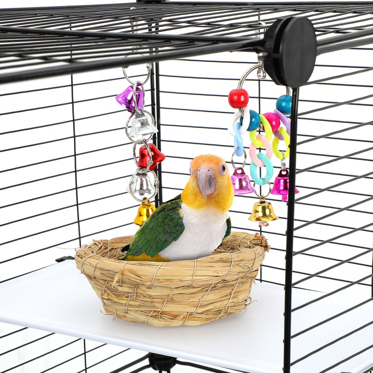 Grote Vogelskooi – 54 inch Smeedijzeren Standvogelkooi voor Afrikaanse Grijze Roodstaart, Parkieten, Valkparkieten, Dwergpapegaaien, Tortels & Lovebirds – Inclusief Speeltjes & Nestkastje – Zwart thumbnail 6