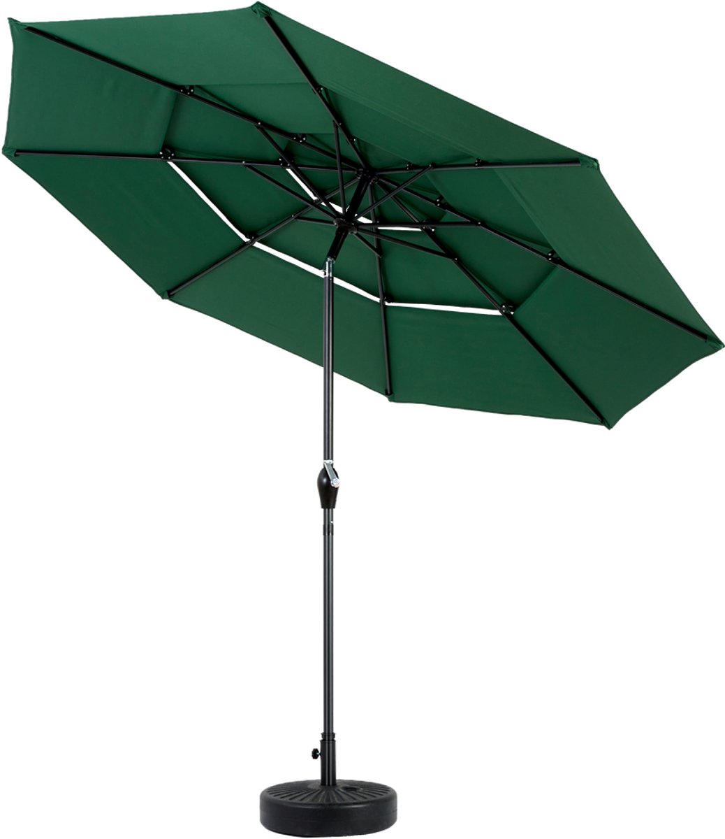 BLACKCOLORS Dubbelzijdige rechthoekige buitenparasol van 4,5 meter met slinger (donkergroen) (zonder voet)