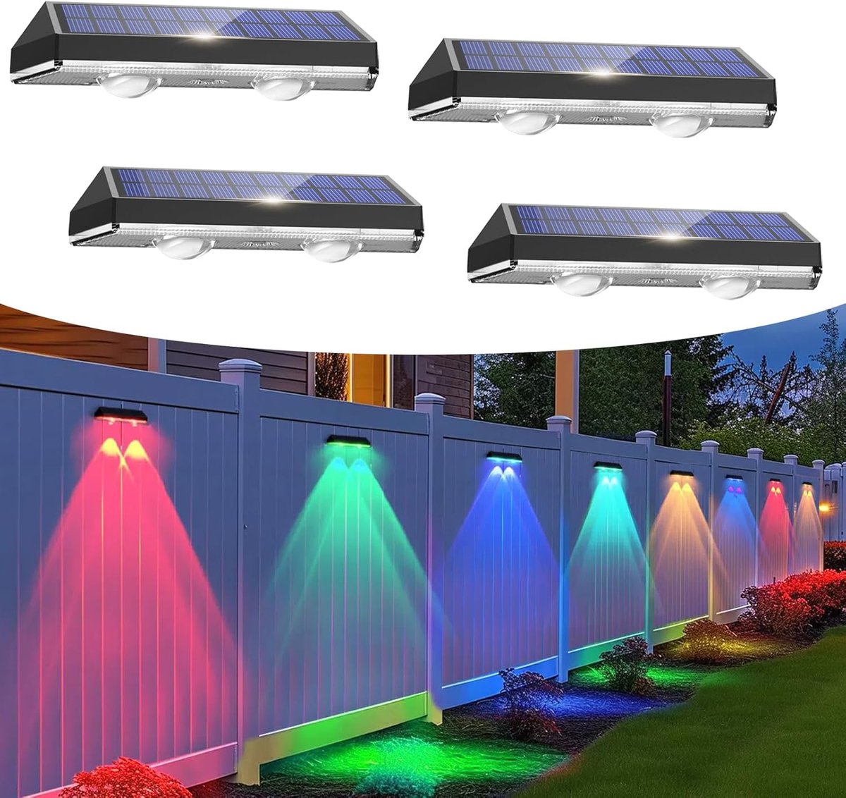 Solar Wandlamp 4 Stuks – LED Buitenlamp – Waterdicht – Warm Wit/RGB – Tuin & Trap Verlichting