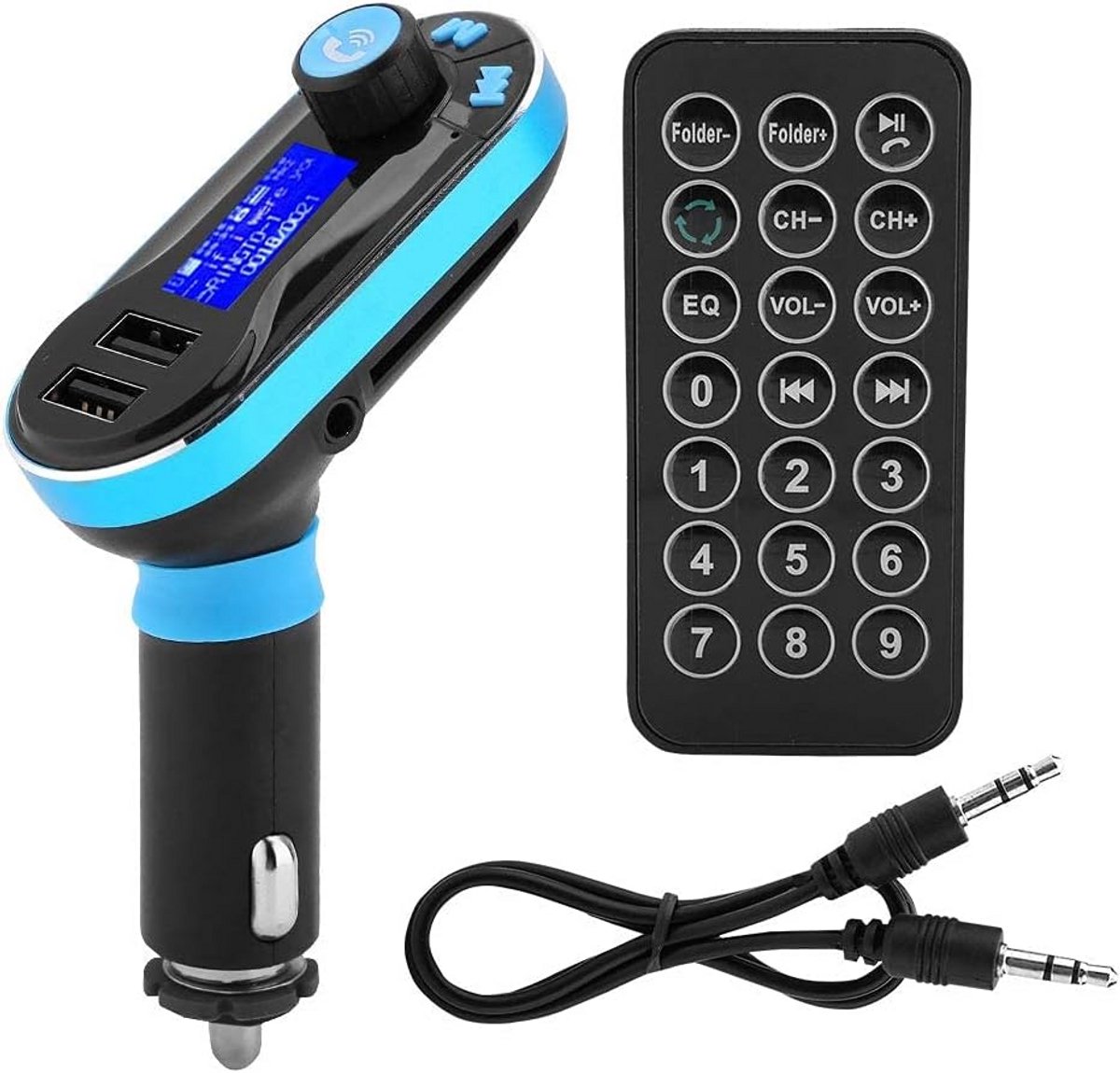 Auto FM Zender - Draadloze Muziekspeler - Muziek Streamen Auto - Dubbele USB Oplader - 9x7.5x3.5 cm - Zwart
