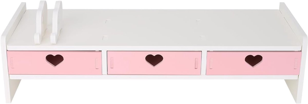 Bureau Organizer Laden - Monitor Riser - Bureau Organisatie - Met Opbergvakken - 50x19x6 cm - Roze