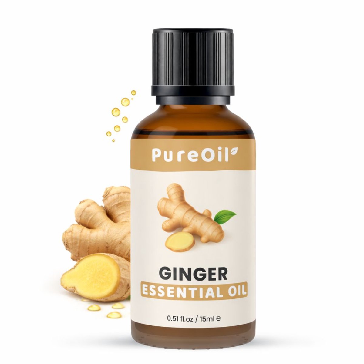 PureOil – Gember Etherische Olie – 15ml – 100% Puur, Natuurlijk & Vegan – Voor Huid | Gezicht | Scalp | Diffuser | Aromatherapie