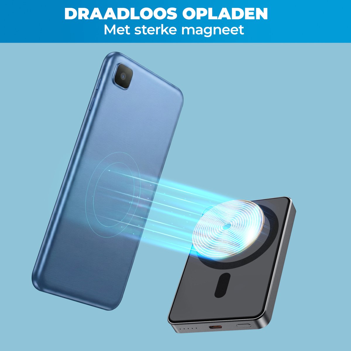 Draadloze Powerbank 10000mAh 20W Snellader Zwart - afbeelding 2