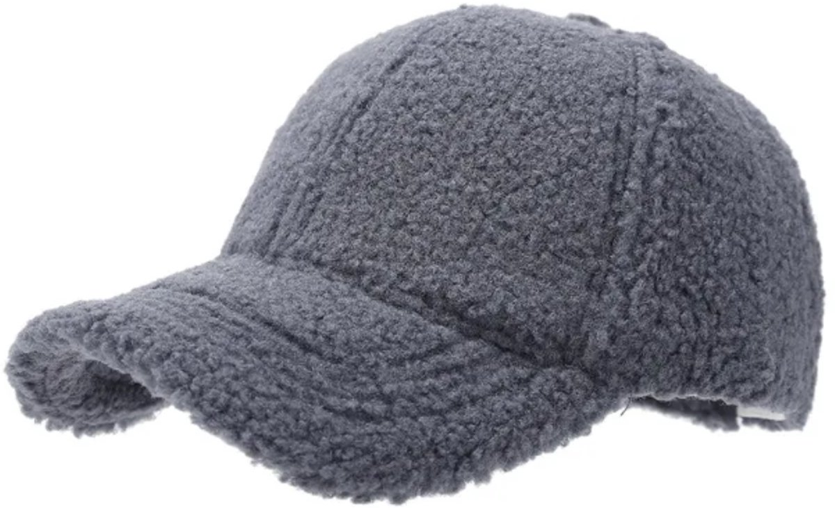 Teddy Cap Grey - Warme Teddy Pet - Lamswol - Lamb Wool - Baseball Cap - Verstelbaar - Bont - Fur - Fluffy - Grijs