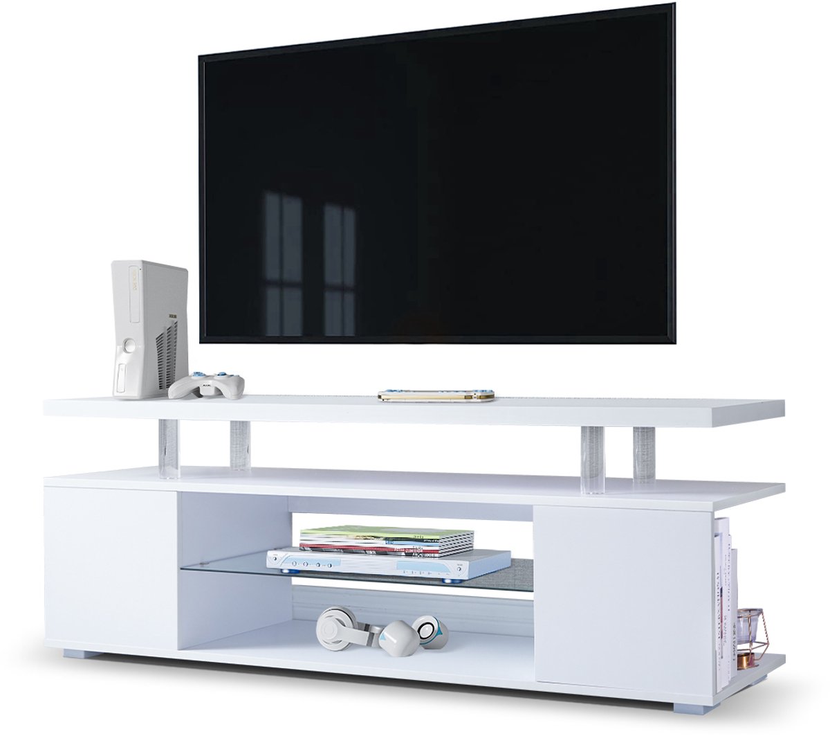 Wishdor - Tv-Meubel - Met Ledverlichting En Opbergruimte - Modern - Woonkamer - Bewerkt Hout - Wit