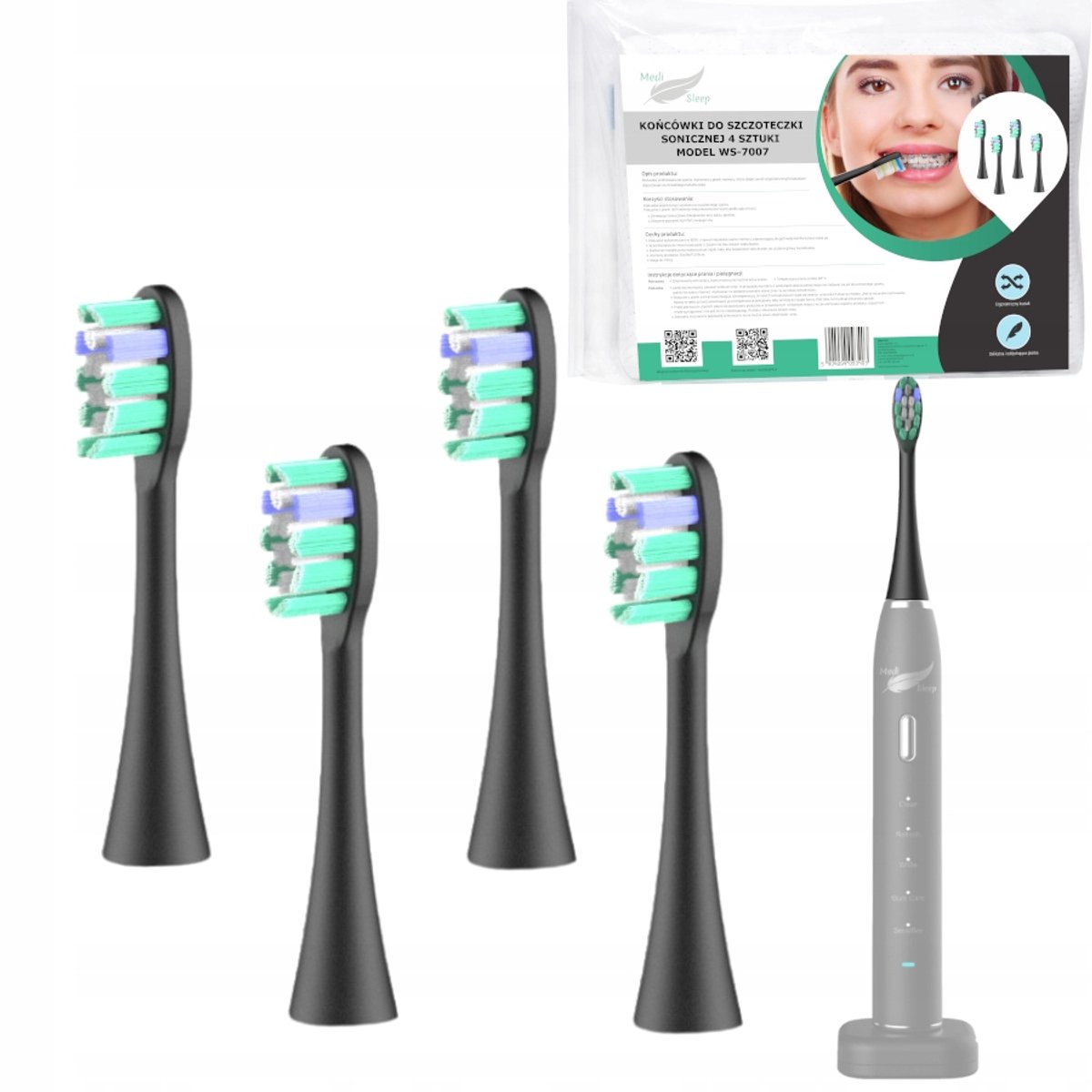 Medi Sleep WS-7007 - Opzetborstels voor Sonische Tandenborstel - Zwart - Ergonomisch - DuPont Borstels