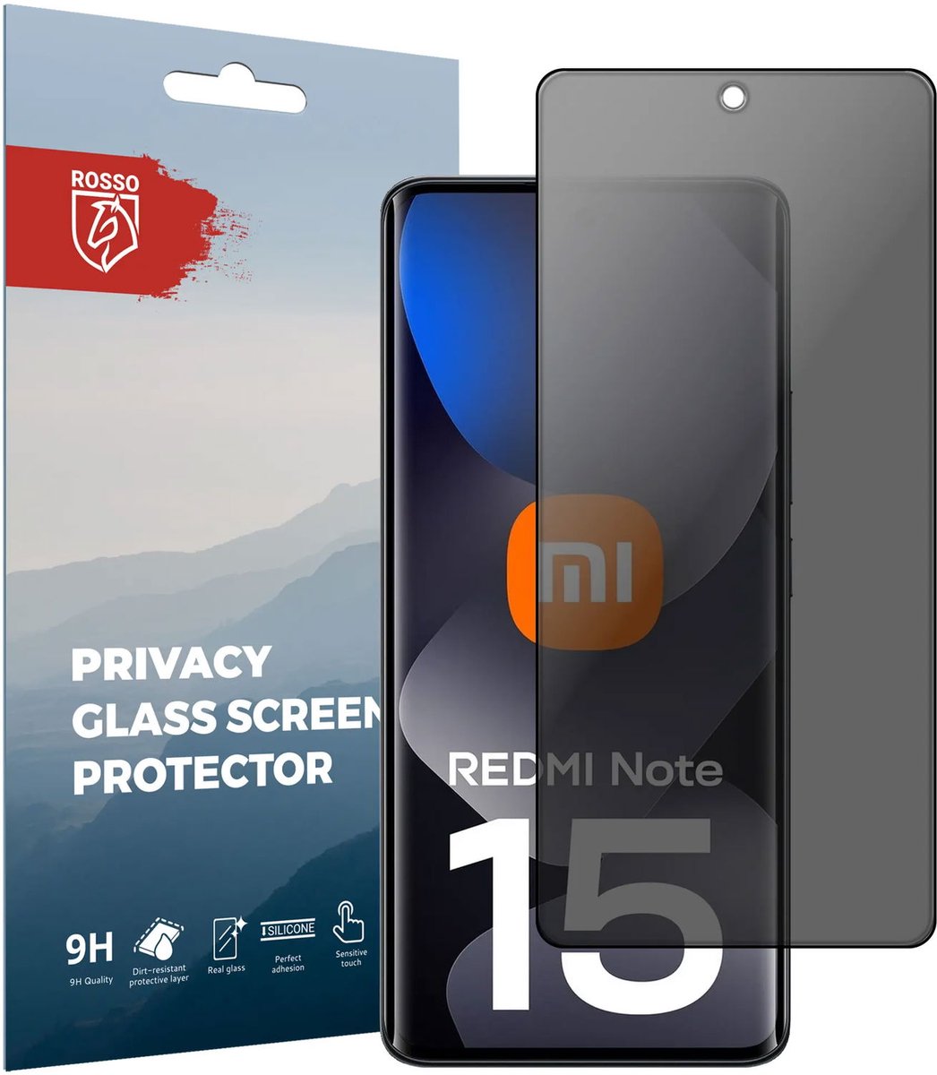 Rosso Privacy Screen Protector Geschikt voor Xiaomi Redmi Note 15 5G - 9H Gehard Glas - Case Friendly Tempered Glass - Eenvoudige Installatie