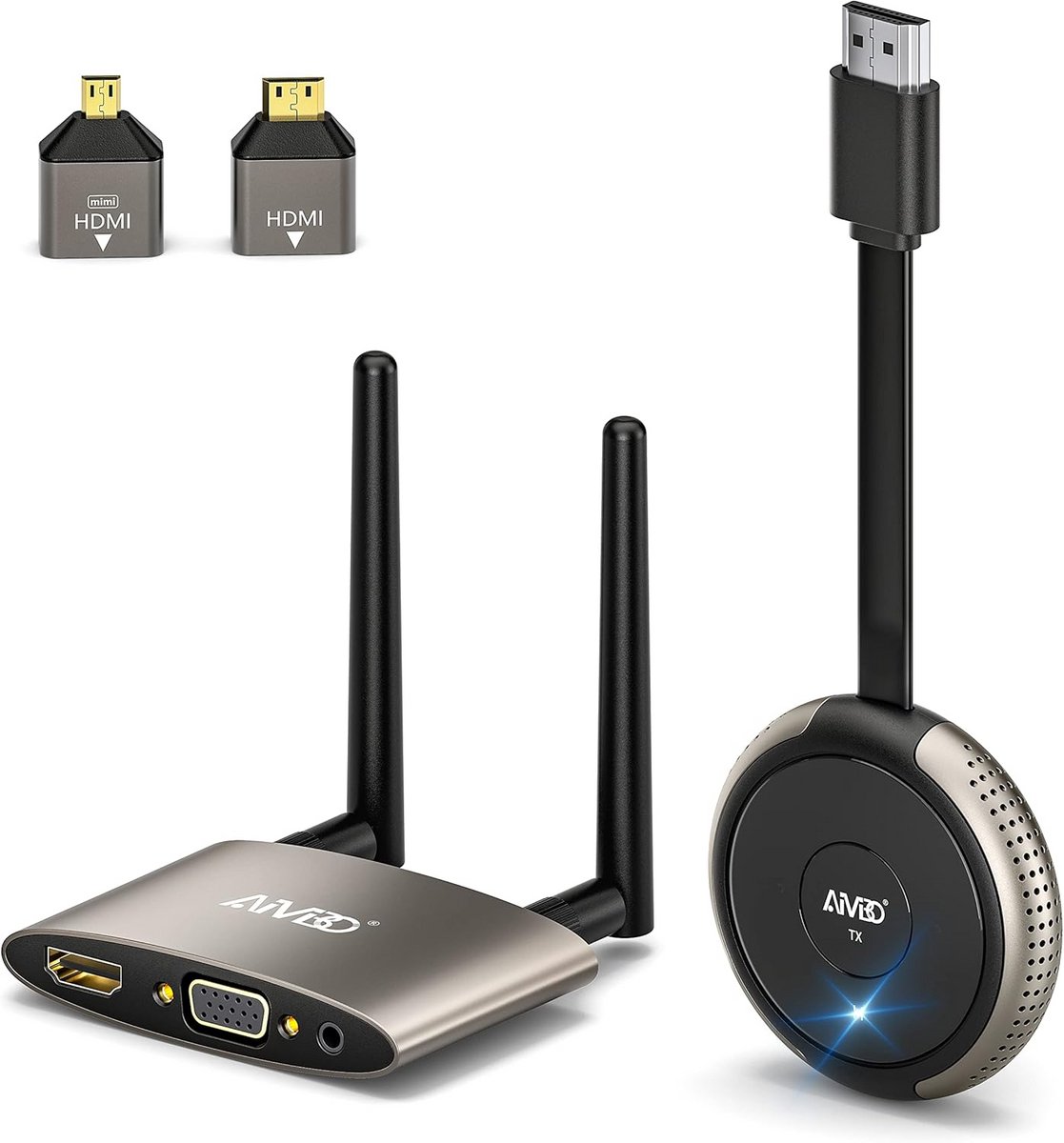 Draadloze HDMI Extender - Video Audio Zenderset - Presentaties Vergaderingen - 4K Dual Screen - 50 Meter Bereik - Grijs
