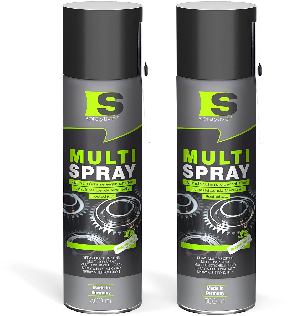 Spraytive 2x 500ml multispray kruipolie smeermiddel en roestoplosser 5-in-1 verdrijft vocht beschermt tegen roest en smeert