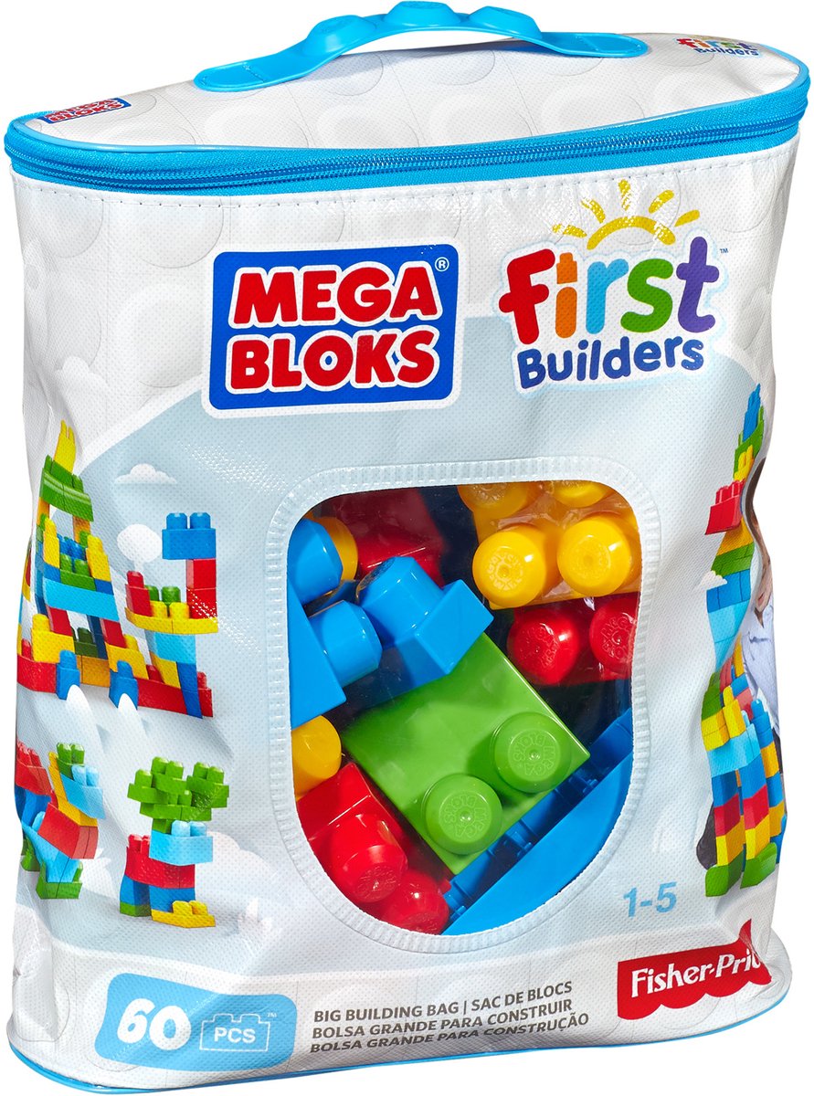 Mega Bloks First Builders 60 Maxi Blokken Met Tas Blauw - Contructiespeelgoed