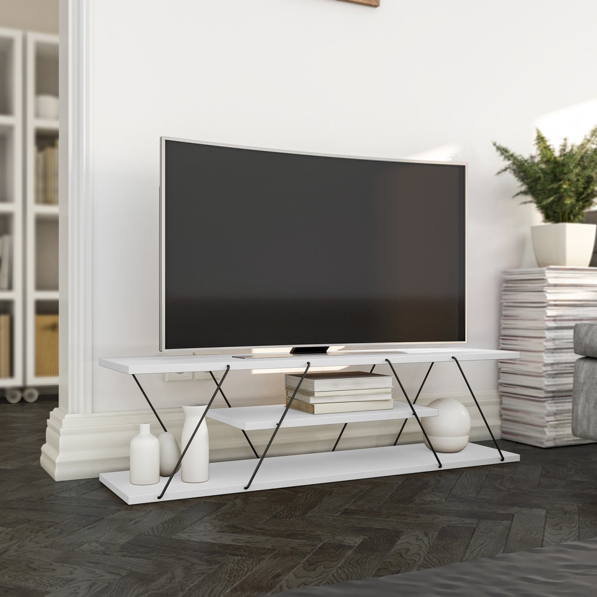 TV Meubel - Stijlvol Zwart & Wit - 120x33x30cm - Duurzaam Melamine