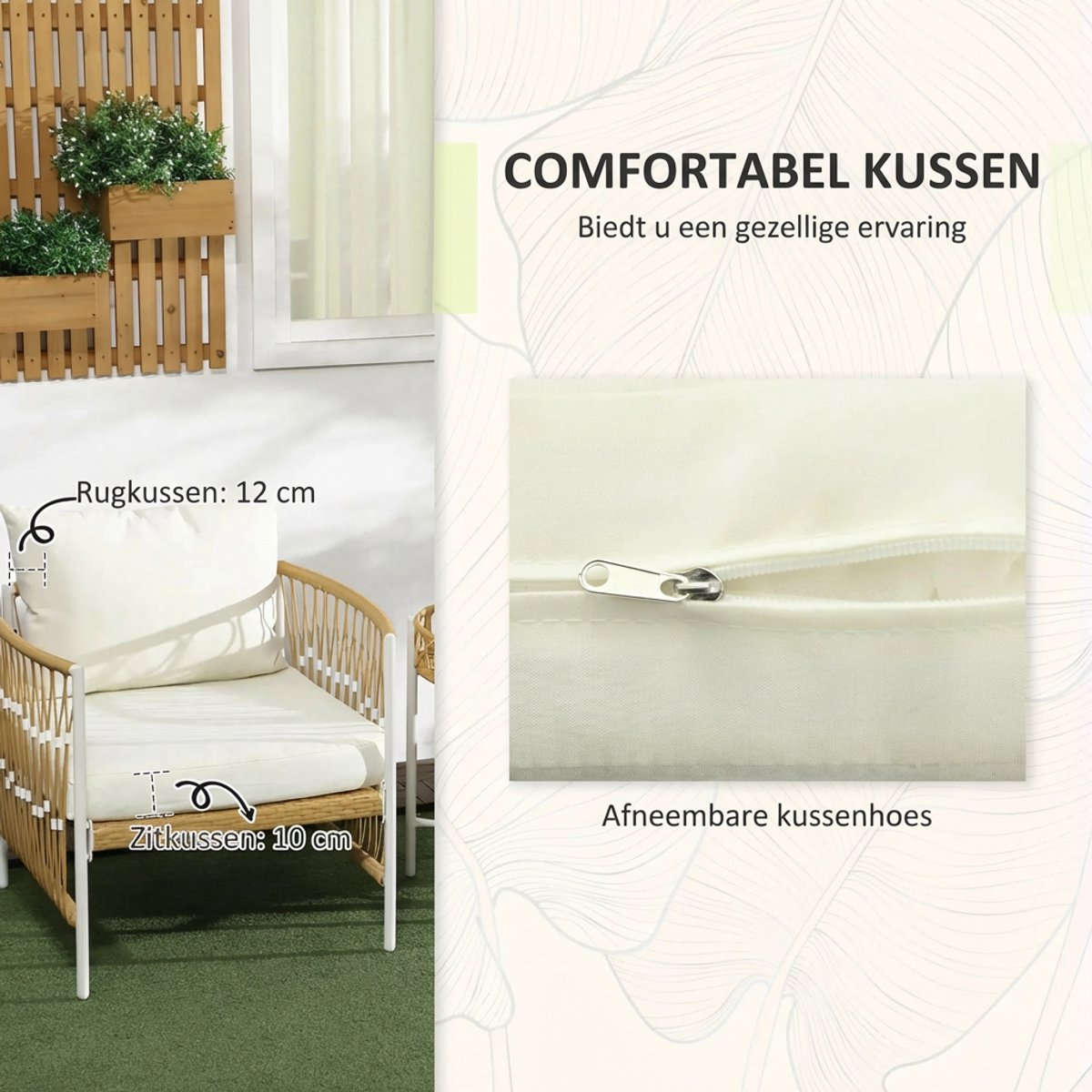 Balkonset 2 personen - Tuinset - Bistroset - Creme - 3 delig - Tuintafel en 2 stoelen - 2 personen - Gecoat staal - Onderhoudsvrij staal – foto 7