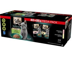 Sheba Kitten Serie - Natvoer Bewerking - Smaakselectie - Zalm en Kip - 85g per Zak - 40 Stuks
