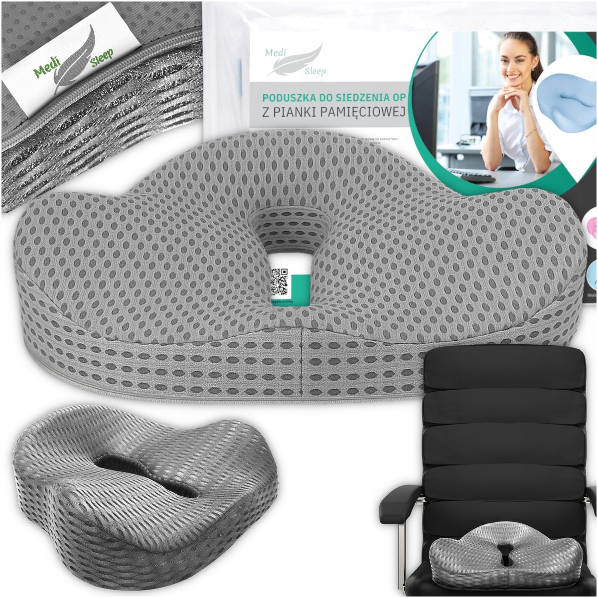 Medi Sleep Serie - Orthopedisch Zitkussen - Auto en Bureau - Grijs - Ademend