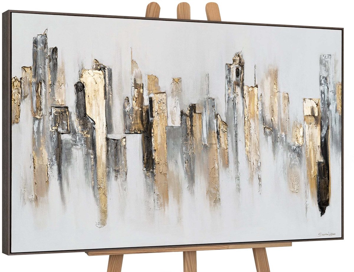 YS Canvas schilderij groot handgeschilderd stedelijke ritmes urban abstract – YS-Art Gallery – Dynamische wanddecoratie voor woonkamer – Modern schilderij voor kantoor en hal Grey