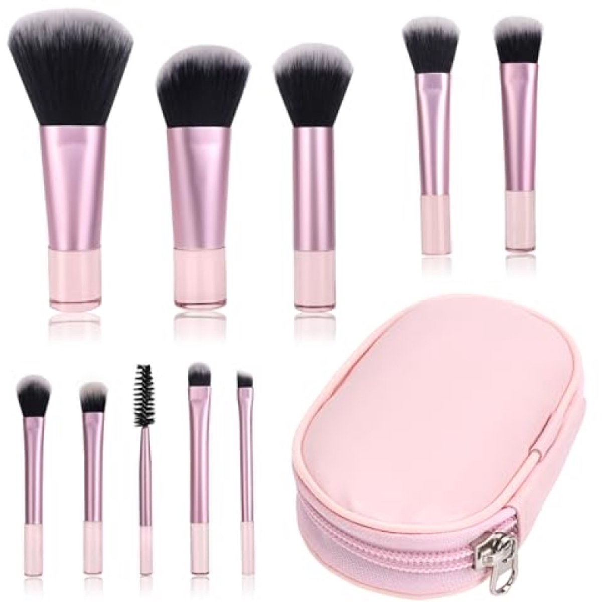 10-delige mini make-upkwastenset met opbergtas - Zachte synthetische borstels voor alle make-up