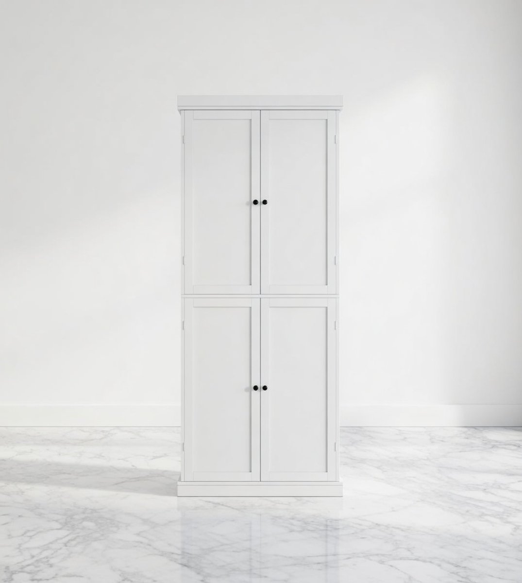 Modena Luxe Opbergkast met 4 Deuren en 6 Verstelbare Planken – 184,5 cm Hoge Multifunctionele Kast voor Keuken, Badkamer en Woonkamer – Wit | House&Garden