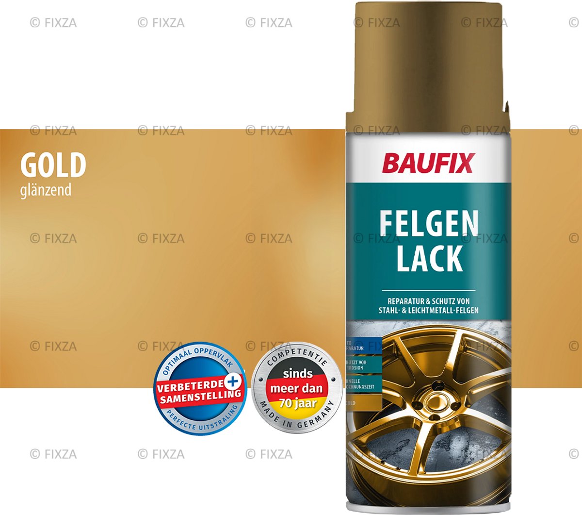 BAUFIX Velgenlak Spuitbus Goud Glans 400 ml – Velgen Verf Auto – Voor Aluminium & Stalen Velgen – Velgen Spray voor Velgen Opknappen en Herstellen – Bestand tegen Remstof en Vuil