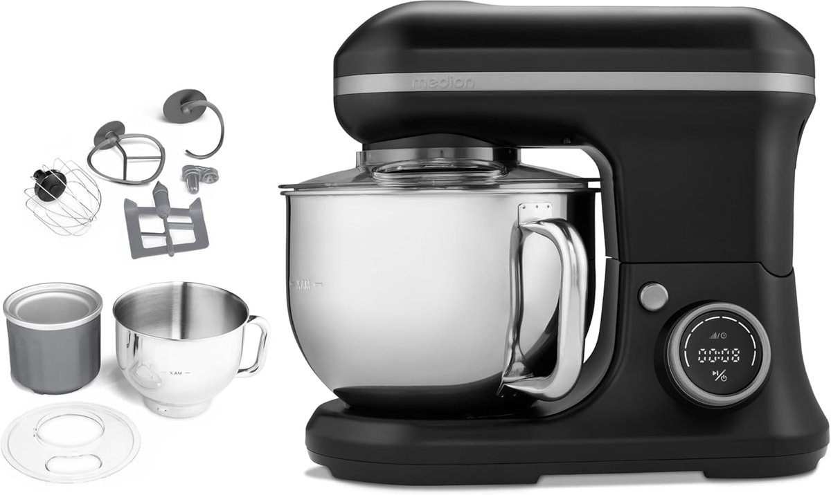 Keukenmachine 1200 Watt - Mixer Kom - Bakken en Koken - Ijsemaker Functie - 5 Liter Kom - Zwart