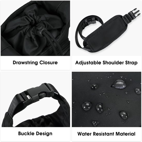 Draagtas voor waterfles - Waterfles Draagtas - Drinkfles Houder - Waterfles Mouw met Verstelbare Schouderriem - Draagtas met telefoonvak - Draagbare Waterfles Houder Tas - Bottle Bag - Waterfles Draagtas voor Wandelen Camping - 30*12*10cm - Zwart — afbeelding 3