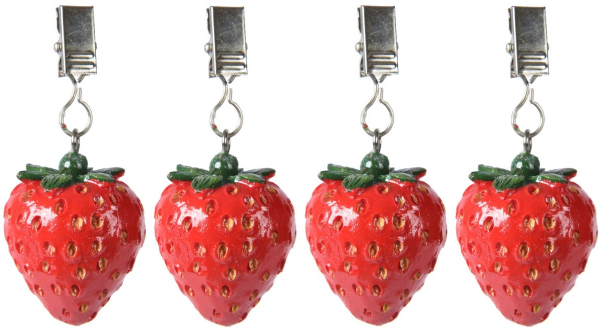 Decoris tafelkleedgewichtjes/hangers - 4x - aardbei - kunststeen - rood