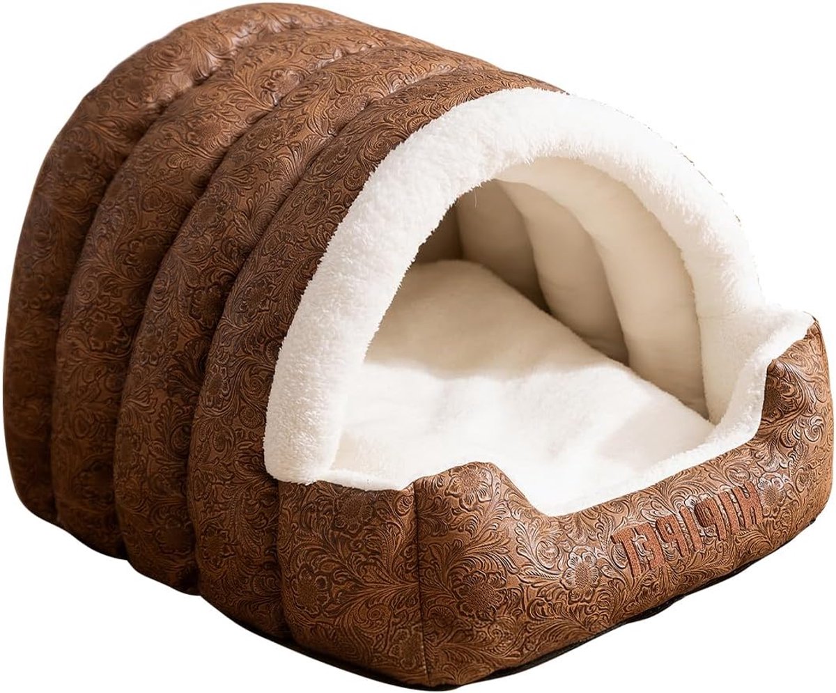 Huisdierbed - Kattenmand Hondenkussen - Ontspannen Slapen - Afneembaar Kussen - 50 x 40 x 35 cm - Bruin