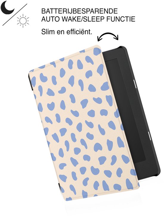 Lunso Geschikt voor Kobo Aura H20 Edition 2 hoesje (6.8 inch) - Vegan Saffiano Leren Sleep Cover - Azure Pebble - (niet voor de Kobo Aura edition 2) van Lunso — afbeelding 4