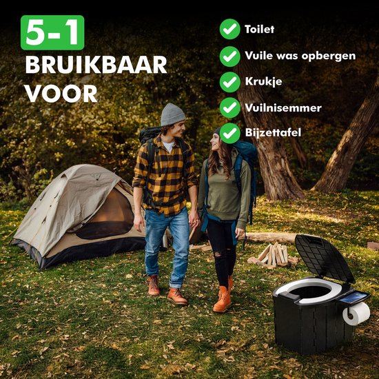 Travelhawk Camping Toilet - Toiletemmer - Draagbaar & Opvouwbaar - Inclusief 12 Biologisch Afbreekbare Zakjes en 10 Absorptie Zakjes - Ideaal voor Kamperen, Festivals & Outdoor van Travelhawk — afbeelding 3