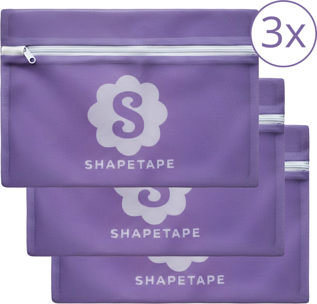 Waszak Set 3 Stuks - 20x30 cm - Shapetape - Waszakjes met Rits - Waszak Lingerie - Waszak BH - Waszak Ondergoed - Laundry Bag - Wasnet - Fijnmazig - Paars - Kleding Bescherming - Fijnmazig - Lila