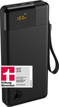 Aqiila Powerbank 20 000 mAh, 65 W, chargement rapide PD, écran LCD, 2x USB-C, 1x USB-A, chargement direct, léger, sans danger pour les avions, finition douce au toucher, Powerbird Zwart