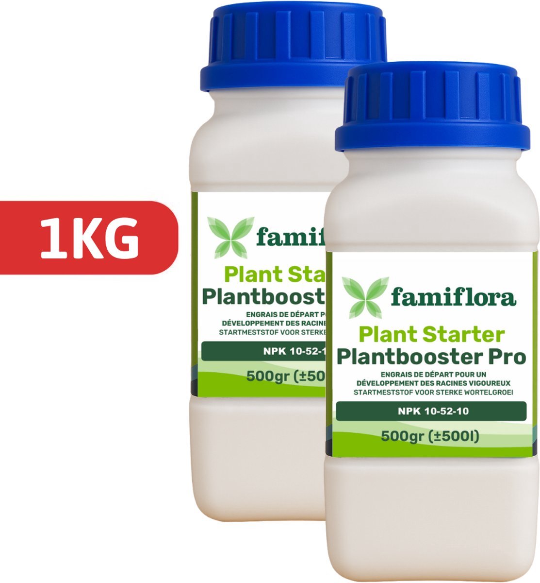 Famiflora plantbooster PRO plant starter 1000GR (2 x 500GR) - 10-52-10 meststof - Voor binnen- en buitenplanten - Hoge fosforwaarde stimuleert een sterke en diepe beworteling