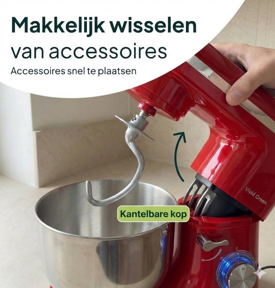 Keukenmachine - Keukenrobot foodprocessor - Bakken en mixen - Krachtige 2000W motor - 62L kom - Rood van Merkloos — afbeelding 4