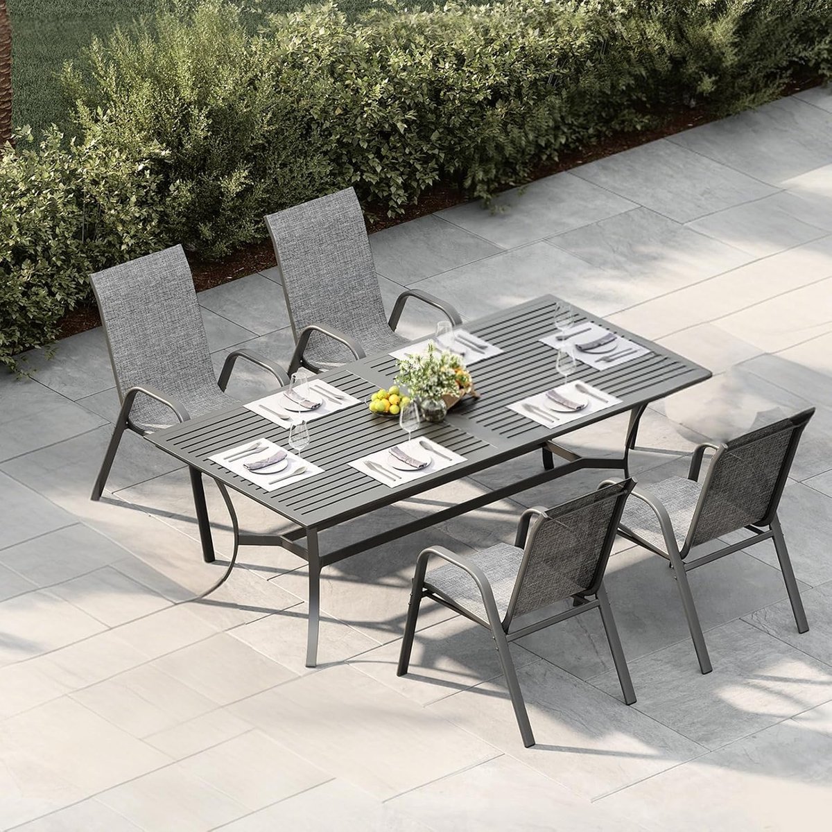 Tuinstoelen Set van 4 - Stapelbaar - Textileen & Metaal - Weerbestendig en Roestvrij - Luxe Buitenstoelen voor Tuin, Balkon & Terras - Grijs – foto 5