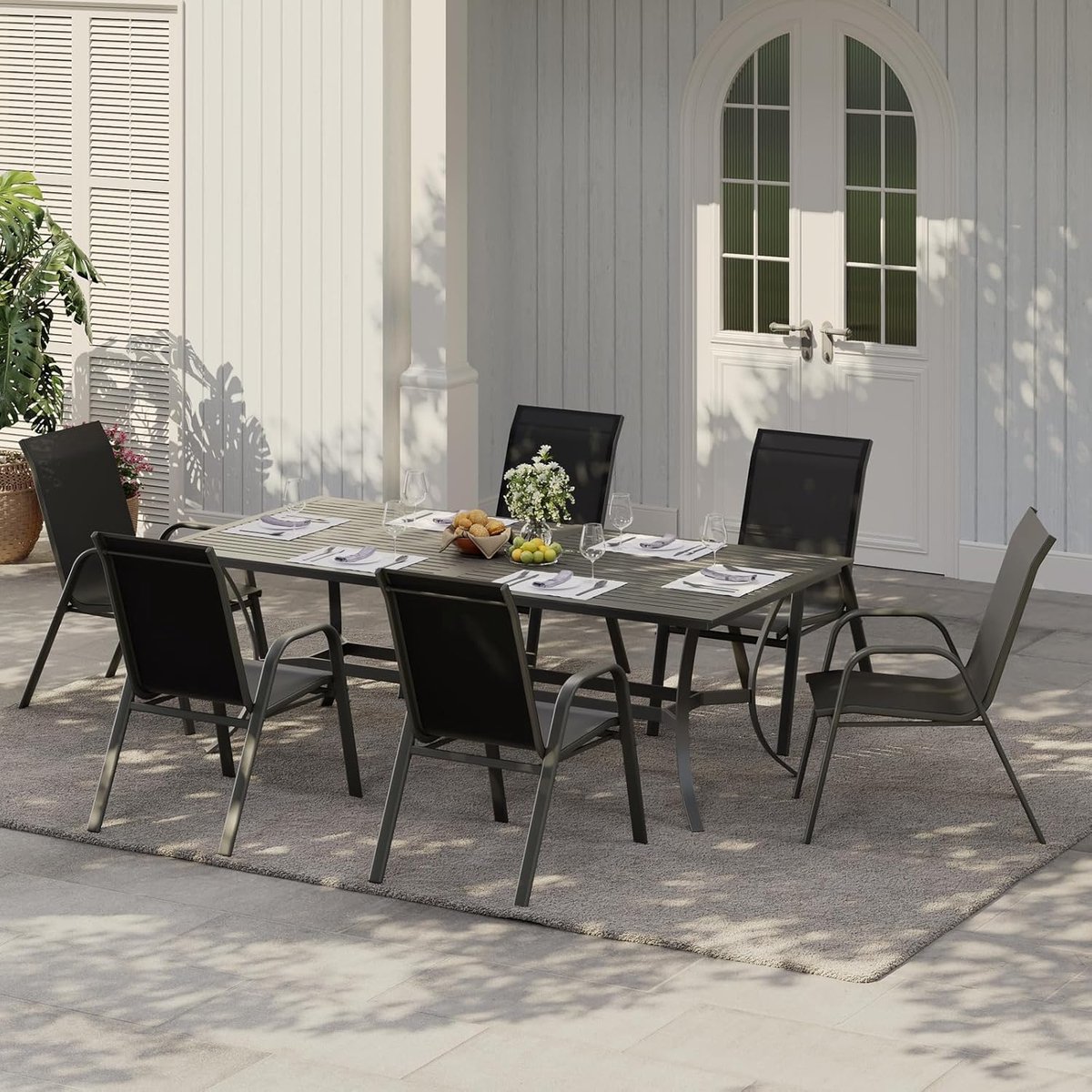 Tuinstoelen Set van 4 - Stapelbaar - Textileen & Metaal - Weerbestendig en Roestvrij - Luxe Buitenstoelen voor Tuin, Balkon & Terras - Zwart – foto 5
