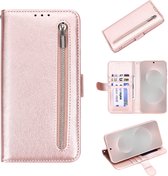 HB Hoesje Geschikt voor Samsung Galaxy A22 5G - Rosegoud - Luxe Kunstlederen Portemonnee Book Case met Rits