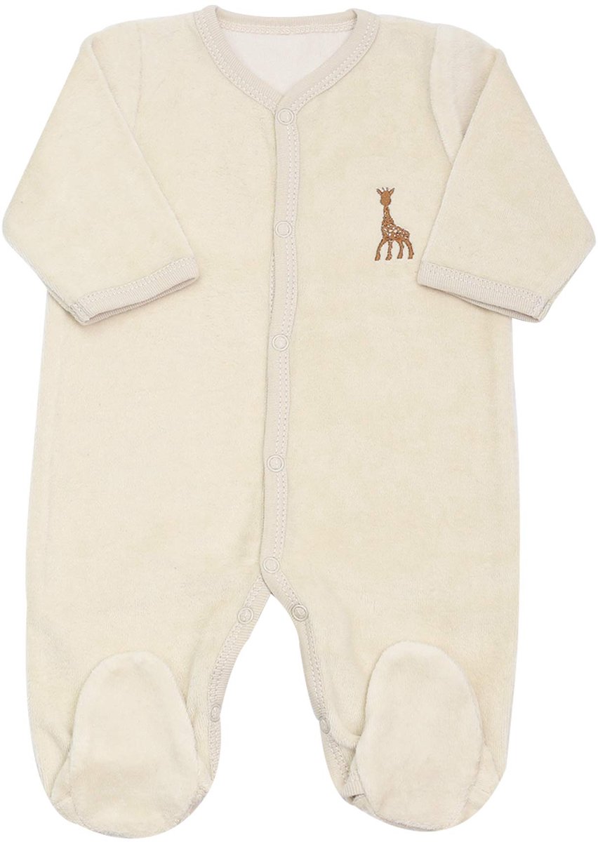 Sophie de giraf Geboorteset Velours Beige – Baby Pyjama, Mutsje & Slofjes 0M (50 cm) – Zacht Fluweel – Unisex – Comfortabele Vooropening – Luxe Kraamcadeau Set – foto 7