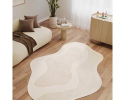 Tapiso Terra Vloerkleed - Onregelmatige Vorm - Woonkamer & Slaapkamer - Laagpolig Tapijt met 3D-Effect - Crème Beige - OEKO-TEX 80x150