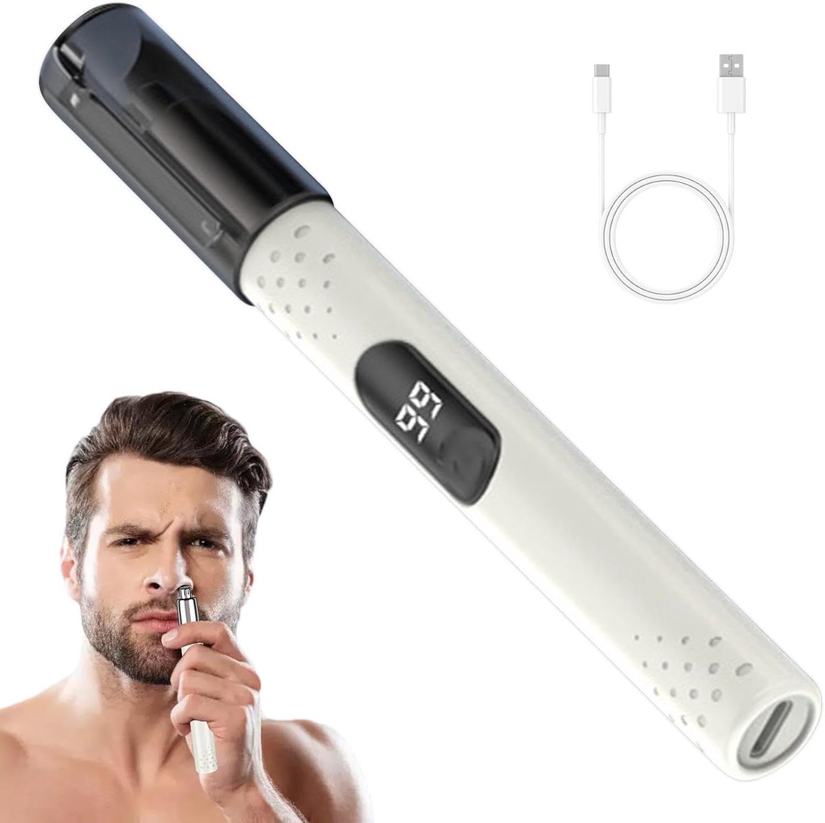 Neushaartrimmer voor heren – Neustrimmer – Wenkbrauwtrimmer – Oplaadbare neustrimmer – Gezichtstrimmer – ABS – Wit
