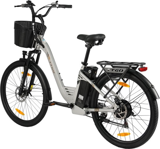 Elektrische Fiets TTGO C2 Pro - 250W Motor - 36V 18Ah Accu - Bereik 80-120km - 26" Banden Elektrische Stadsfiets - Shimano 7-Speed - 25km/u - Zilver van Merkloos — afbeelding 2