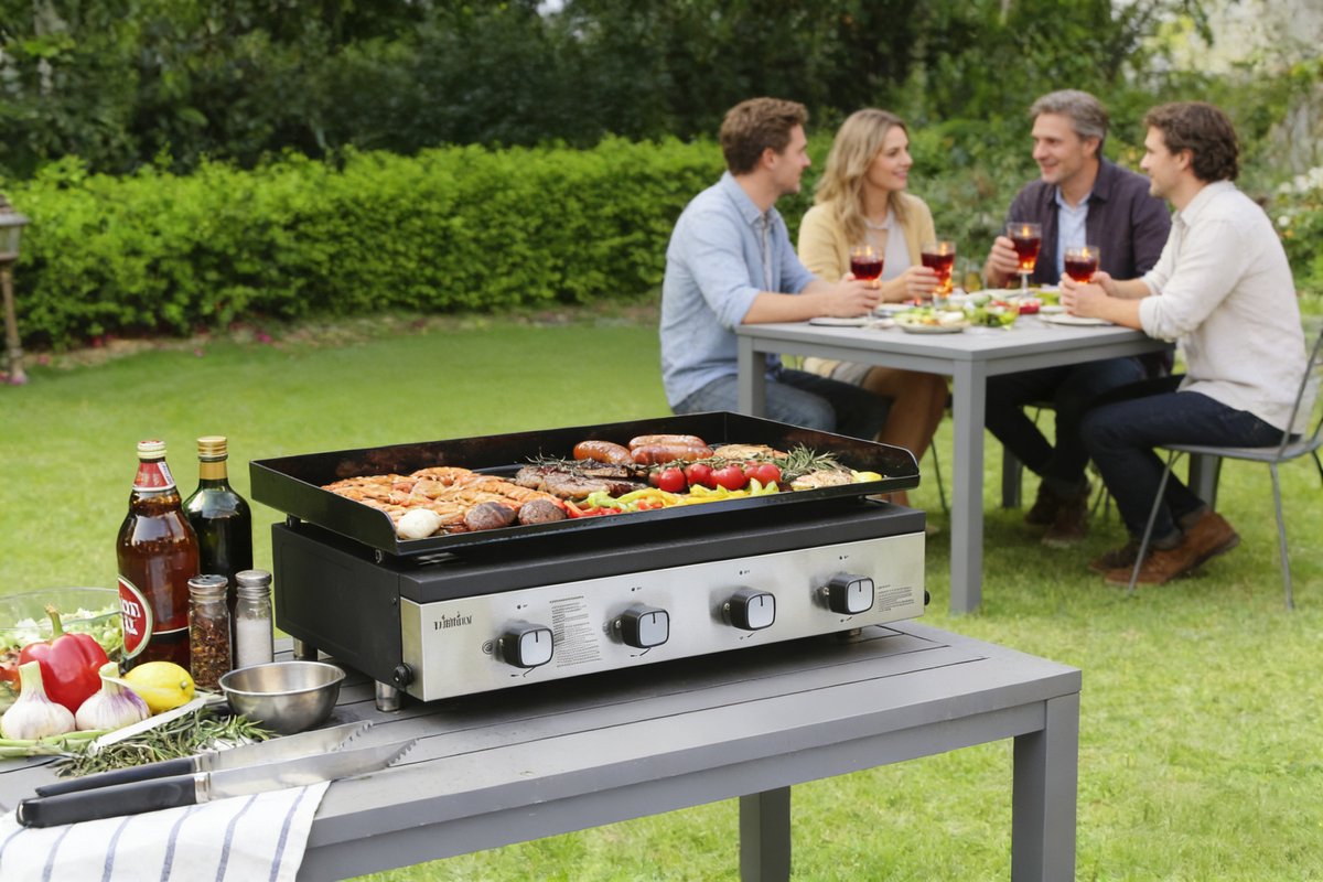 BIGHORN Gas Plancha BBQ met 4 Branders (9,96 kW) – Geëmailleerde Stalen Bakplaat – Compact Tafelmodel – Zwart – foto 2