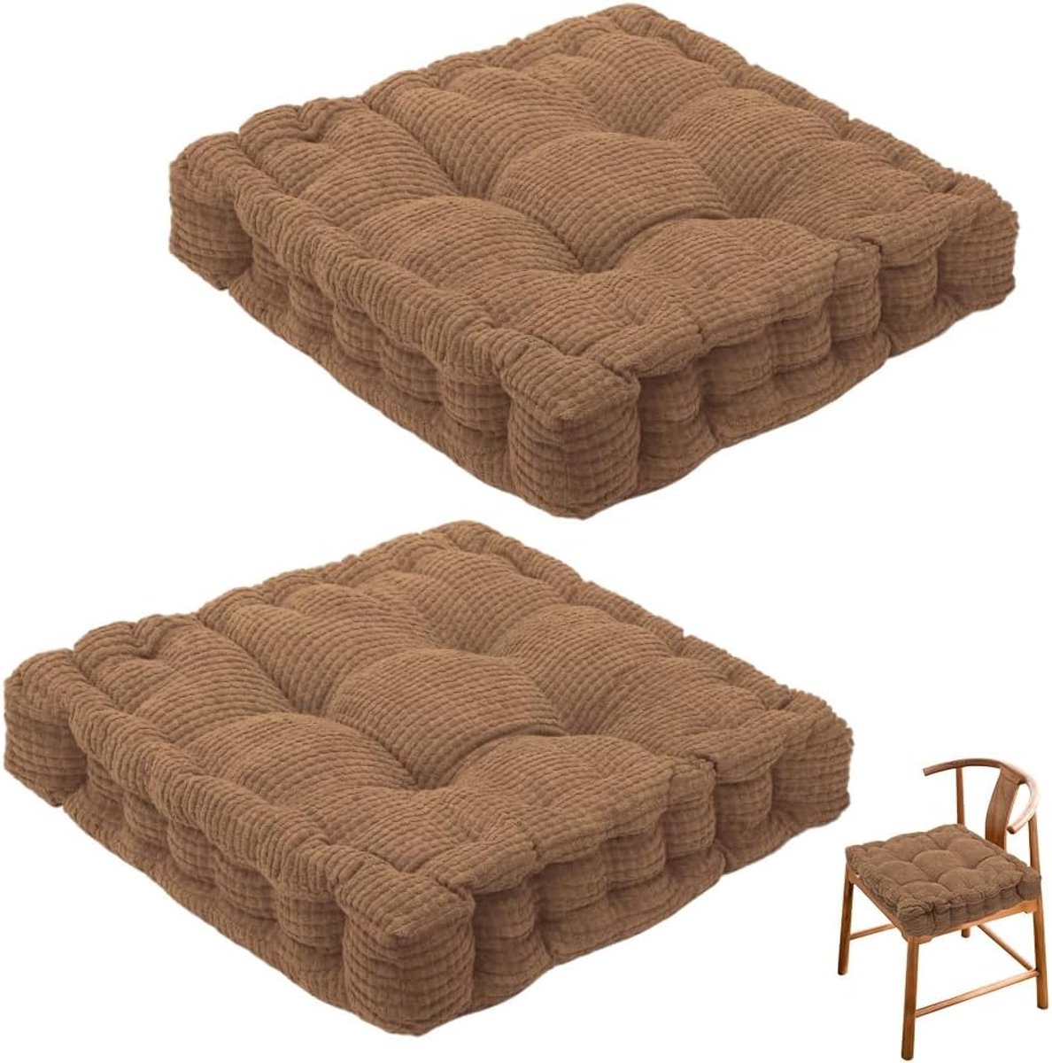 Imperatoris Zitkussen - Stoelkussen - Tuinstoelkussens - Eetkamer Kussen - Stoelkussens Eetkamer - Geschikt voor Binnen en Buitengebruik - Seat Cushion - 40 x 40 cm - Set van 2 - Koffiebruin - van Imperatoris