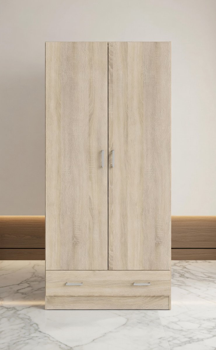 Moderne Eiken Kledingkast met Lade – Ruime Garderobekast voor Kleding, Schoenen en Accessoires – Duurzaam Laminaat – House&Garden