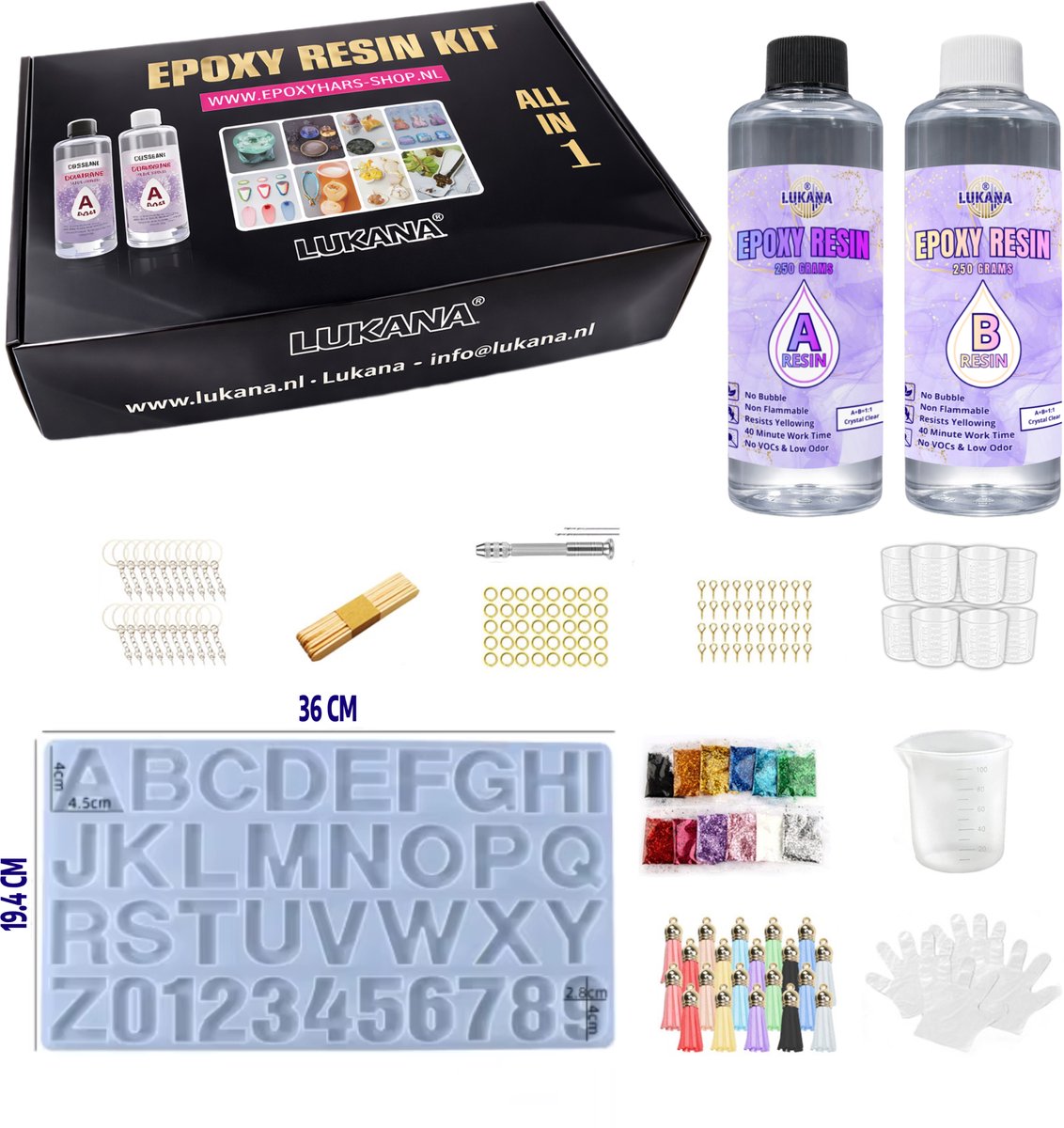 Lukana Epoxy Starterspakket - Epoxy Giethars Voordeelpakket - 500 gram Epoxy + Sleutelhanger Set - Epoxy Letters - Epoxy Hobbypakket - Sieraden Maken - Beertjes