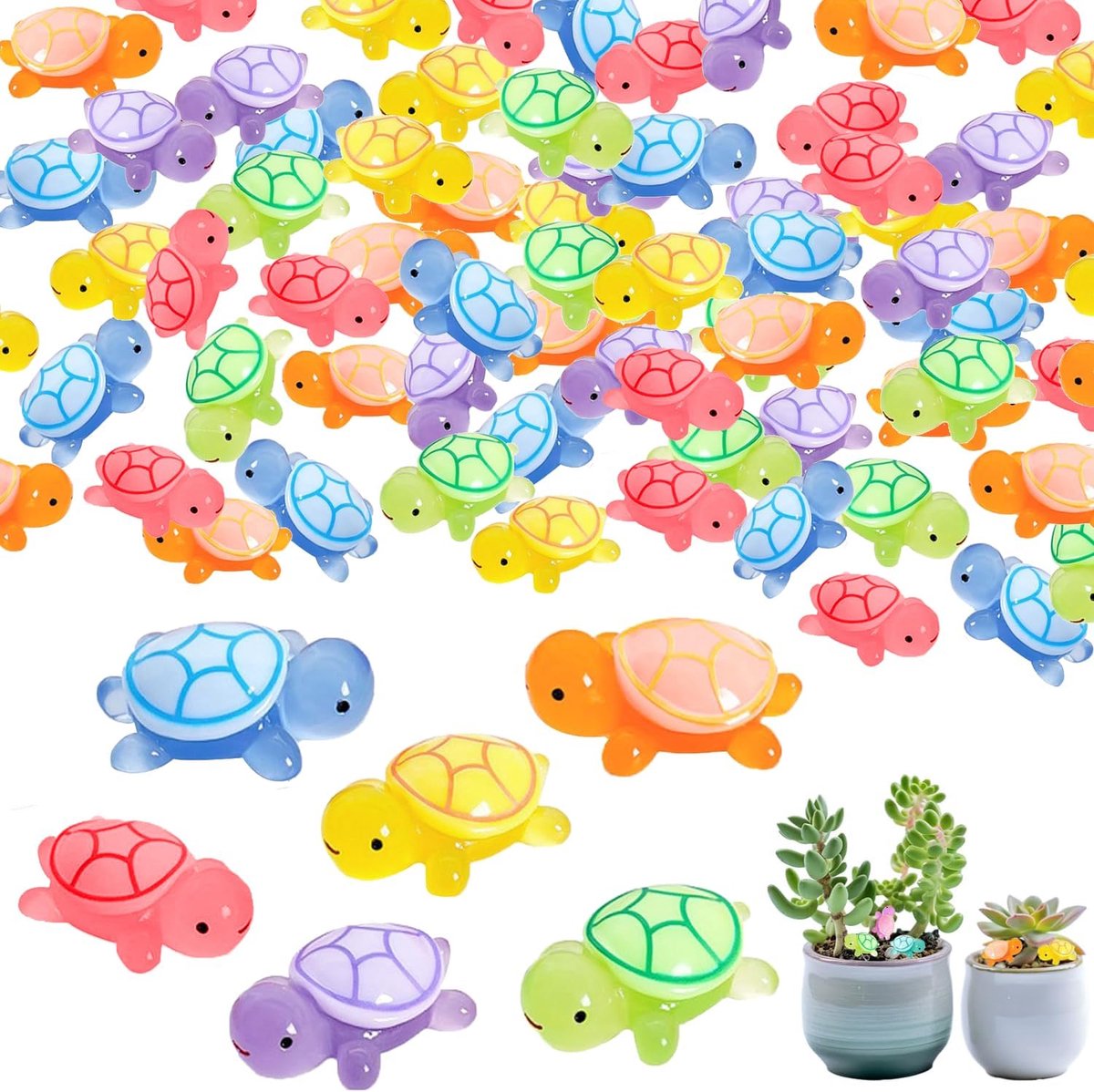 Mini Schildpadden Set - Kleine Beeldjes - Tuin Decoratie - Lichtgevend Effect - 23 cm - Zes Kleuren