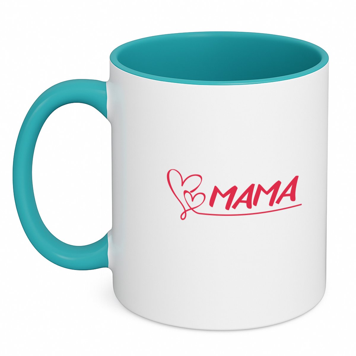 Hacebo® - Mama met 2 rode harten en lijn koffiebeker turquoise - Mama - Liefste mama - thee mok - koffie beker - moederdag cadeautje - Cadeau voor mama - Verjaardag - Geschenk - Cadeau - Gift - koffiemok - 350 ML inhoud