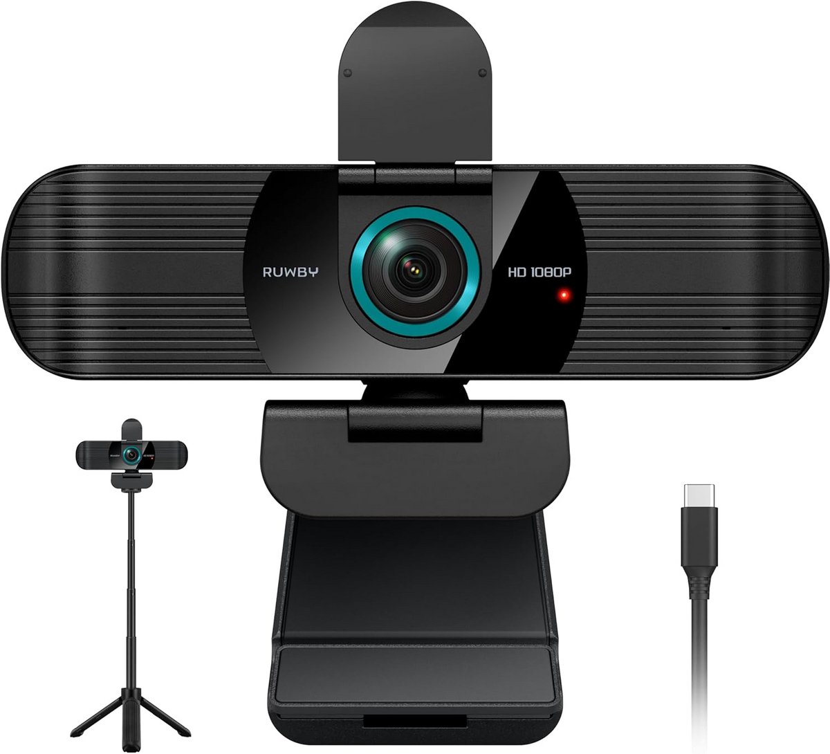 Webcam Full HD - Video Camera - Online Vergaderen - Met Privacykap - 5x11x5 cm - Zwart