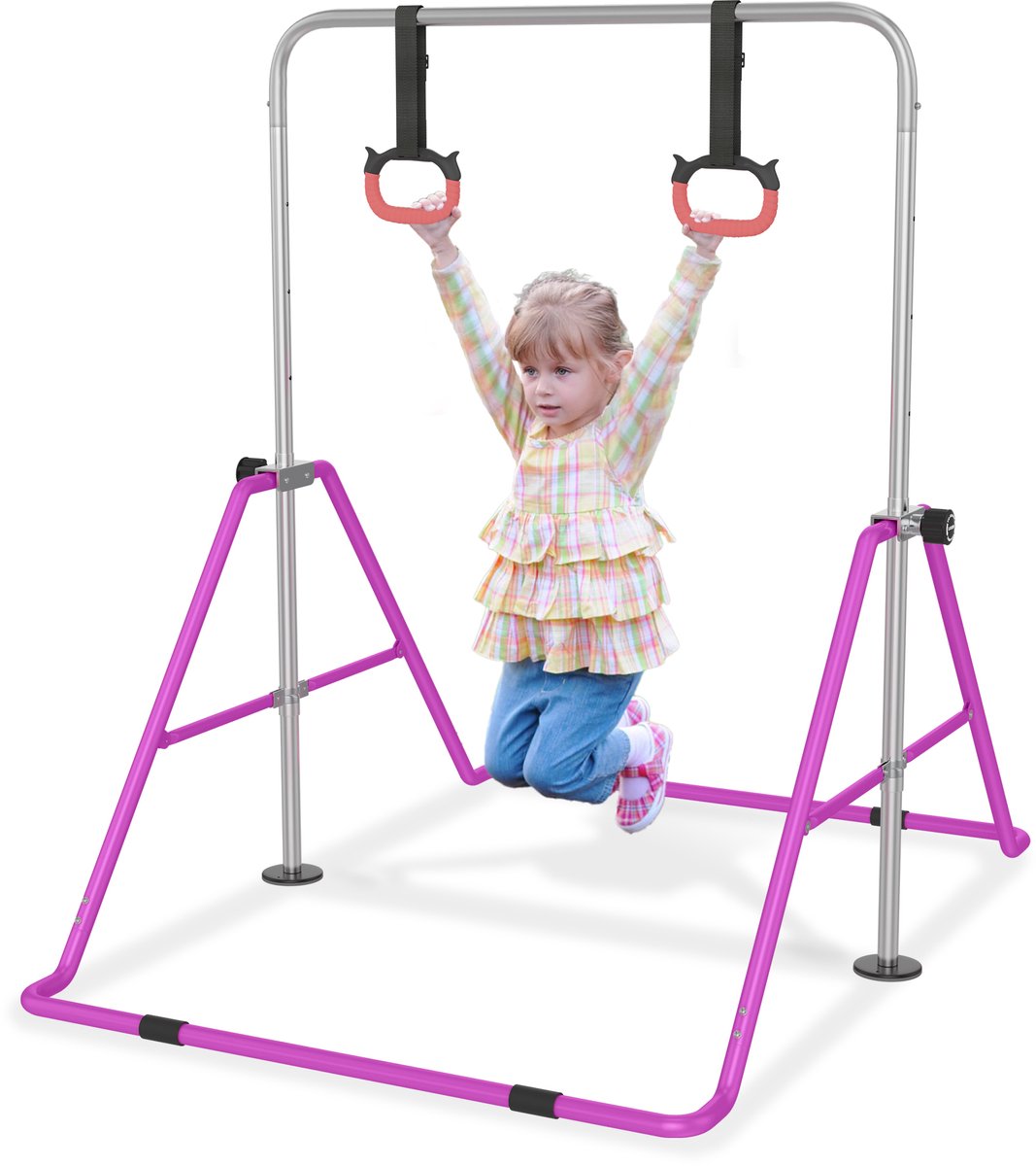 Gymnastiekstang voor kinderen, in hoogte verstelbare horizontale stang met trekring, ringen, gymnastiektrainingsapparatuur, gymnastiekstang voor thuis (Donkerpaars) NAIZY