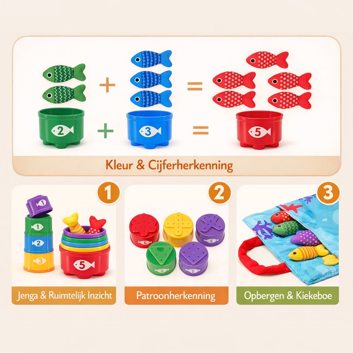 Stoffen visspel voor baby’s - Baby Speelgoed 1 jaar - Montessori speelgoed 6 maanden tot 2 jaar - Baby cadeaus 6 maanden — afbeelding 2