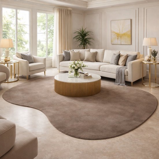 Fameilleur Vloerkleed Donkerbruin Groot 160 x 230 cm – Luxe Faux Fur Hoogpolig Vloer kleed – Superzacht Warm Zacht Tapijt – Organisch Asymmetrisch Design – Groot Woonkamerkleed voor Woonkamer, Slaapkamer, Eethoek, Zitkamer, Appartement, Huis –