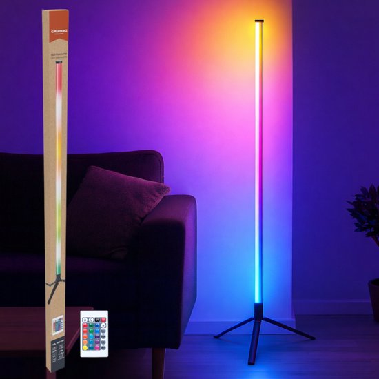 Grundig LED Vloerlamp 120cm - RGB Staande Lamp met Afstandsbediening - Sfeerlamp voor Woonkamer en Slaapkamer - USB Aangedreven - Game Lamp met 4 Lichtmodi en 60 LED's